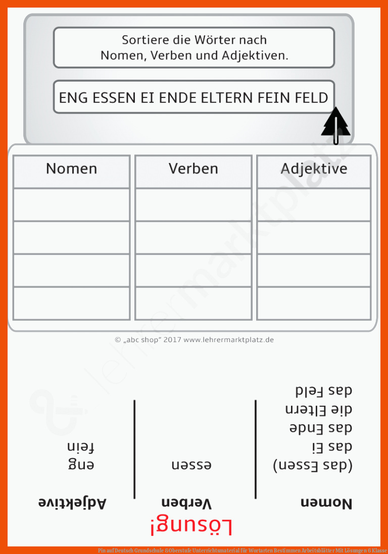 Pin auf Deutsch Grundschule &Oberstufe Unterrichtsmaterial für wortarten bestimmen arbeitsblätter mit lösungen 6 klasse