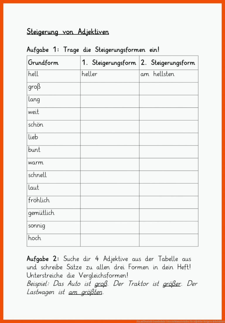 Pin auf Deutsch Grundschule Unterrichtsmaterialien für adjektive steigern arbeitsblatt