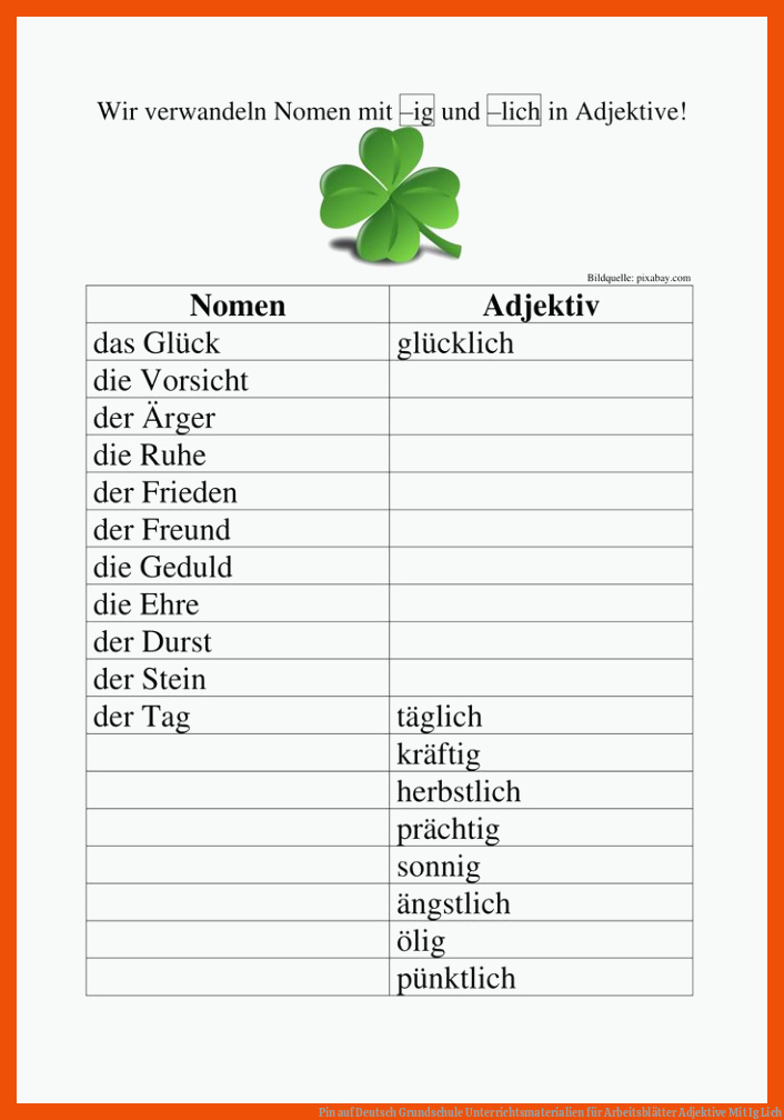 Pin auf Deutsch Grundschule Unterrichtsmaterialien für arbeitsblätter adjektive mit ig lich