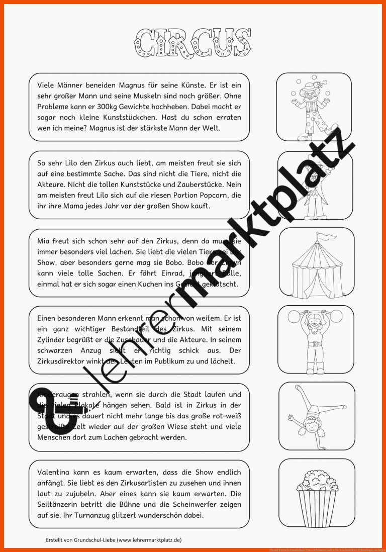 Pin auf Deutsch Grundschule Unterrichtsmaterialien für arbeitsblätter zirkus kopiervorlagen