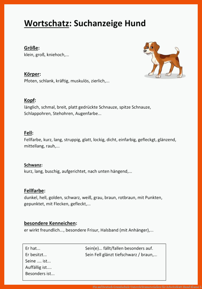 Pin auf Deutsch Grundschule Unterrichtsmaterialien für arbeitsblatt hund klasse 5