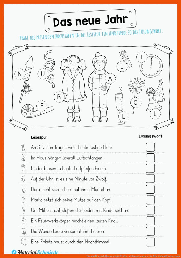 Pin auf Deutsch Grundschule Unterrichtsmaterialien für arbeitsblatt neues jahr