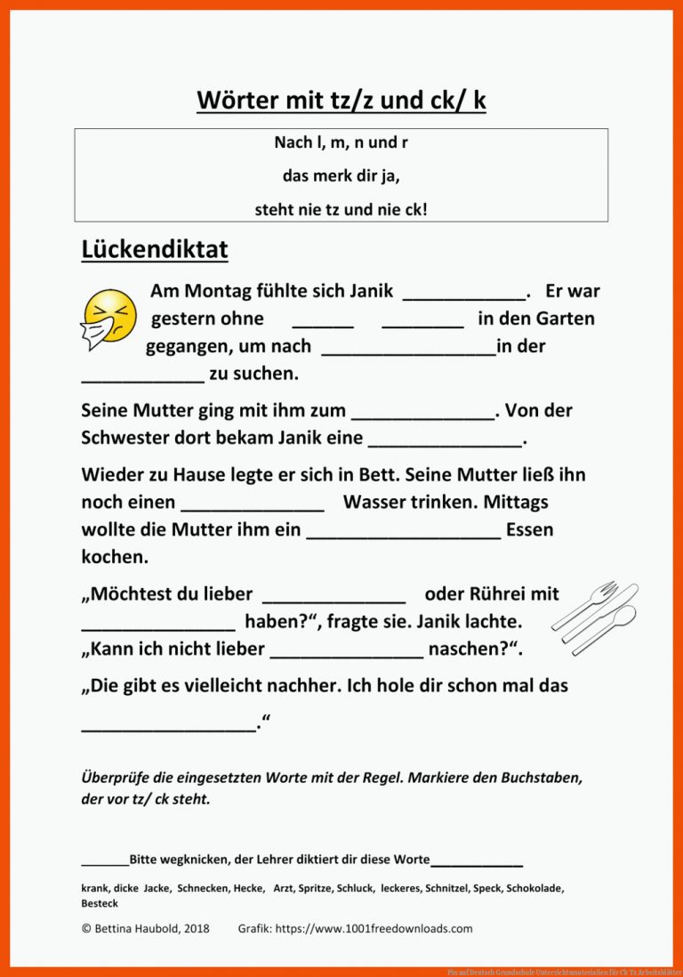 Pin auf Deutsch Grundschule Unterrichtsmaterialien für ck tz arbeitsblätter