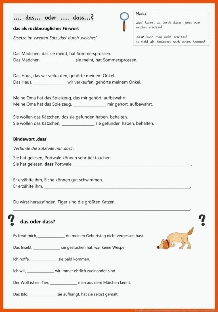 Pin auf Deutsch Grundschule Unterrichtsmaterialien für das und dass arbeitsblätter