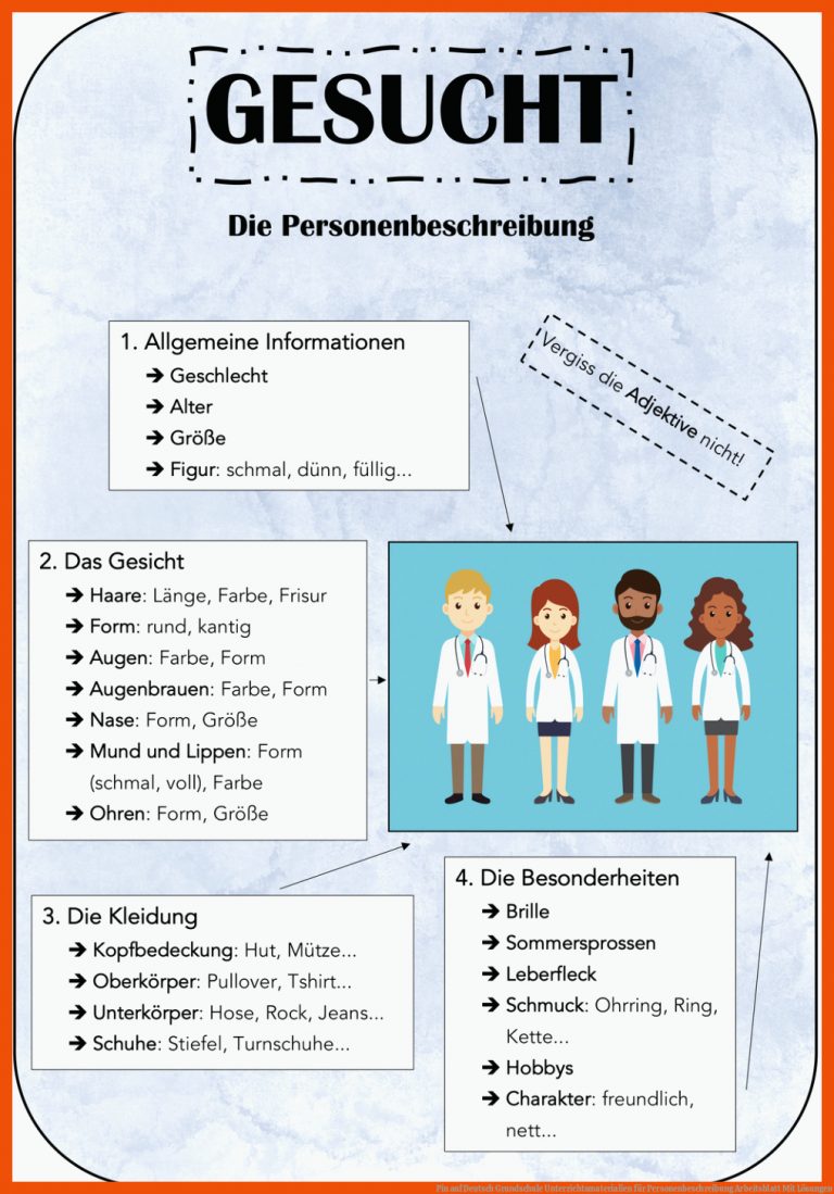 Pin auf Deutsch Grundschule Unterrichtsmaterialien für personenbeschreibung arbeitsblatt mit lösungen