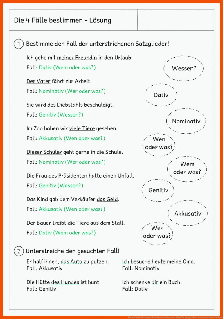 Pin auf Deutsch Grundschule Unterrichtsmaterialien für satzglieder bestimmen arbeitsblätter