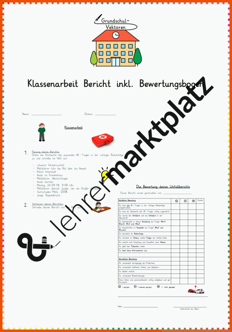Pin auf Deutsch Grundschule Unterrichtsmaterialien für unfallbericht 4 klasse arbeitsblätter