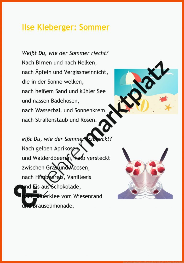Pin auf Deutsch Grundschule Unterrichtsmaterialien für weißt du wie der sommer riecht arbeitsblatt