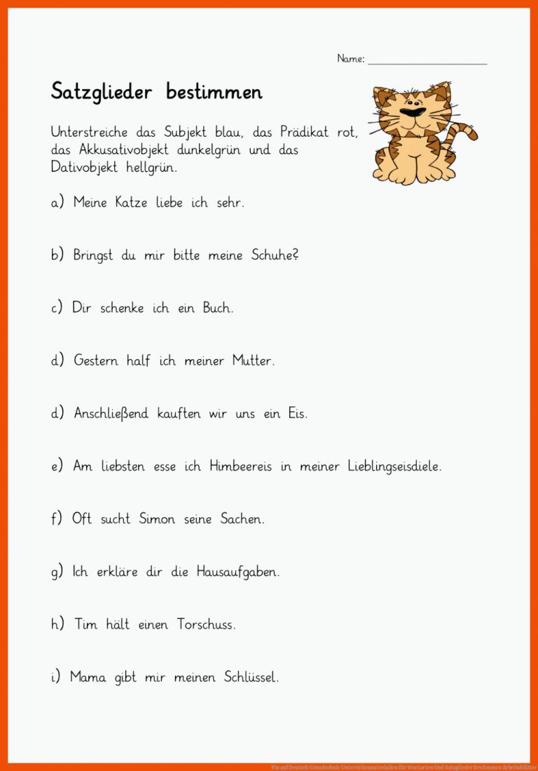 Pin auf Deutsch Grundschule Unterrichtsmaterialien für wortarten und satzglieder bestimmen arbeitsblätter