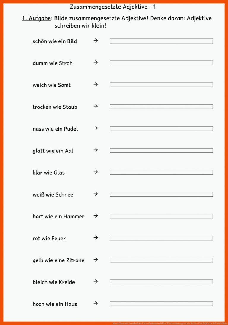 Pin auf Deutsch Grundschule Unterrichtsmaterialien für zusammengesetzte nomen und adjektive arbeitsblätter