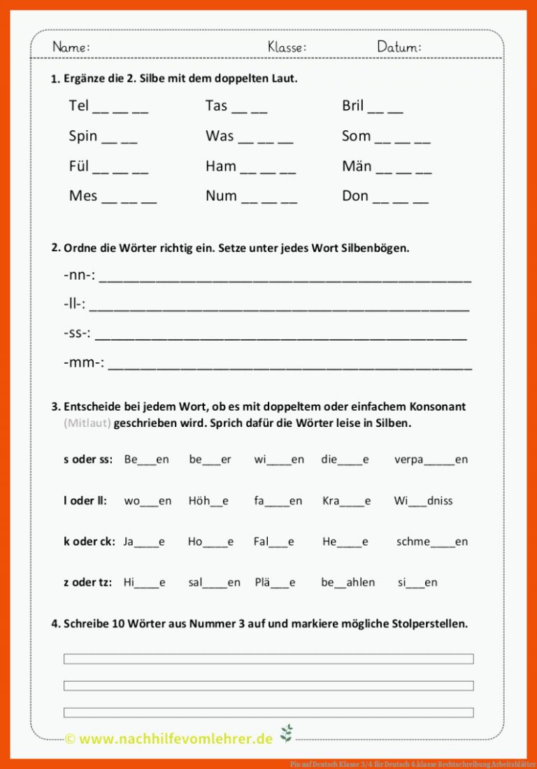 Pin auf Deutsch Klasse 3/4 für deutsch 4.klasse rechtschreibung arbeitsblätter