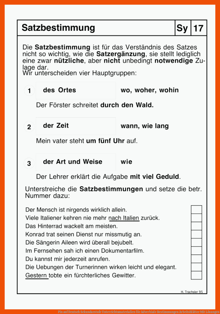 Pin auf Deutsch Sekundarstufe Unterrichtsmaterialien für adverbiale bestimmungen arbeitsblätter mit lösungen