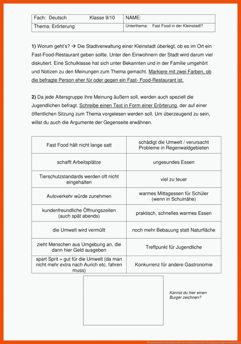 Pin auf Deutsch Sekundarstufe Unterrichtsmaterialien für argumenttypen arbeitsblatt