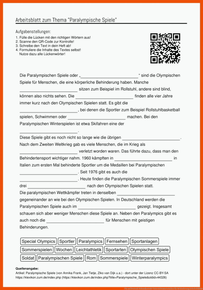 Pin auf Deutsch Sekundarstufe Unterrichtsmaterialien für behinderung arbeitsblätter