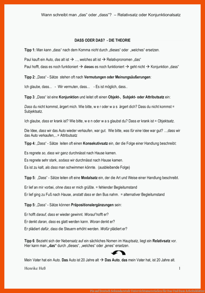 Pin auf Deutsch Sekundarstufe Unterrichtsmaterialien für das und dass arbeitsblätter