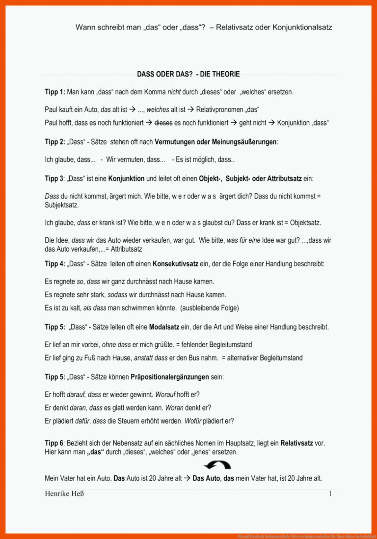 Pin auf Deutsch Sekundarstufe Unterrichtsmaterialien für dass sätze arbeitsblatt