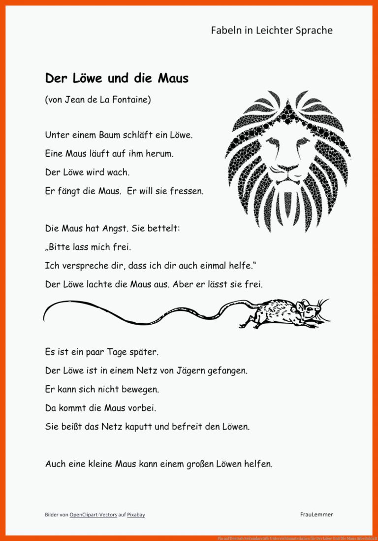 Pin auf Deutsch Sekundarstufe Unterrichtsmaterialien für der löwe und die maus arbeitsblatt