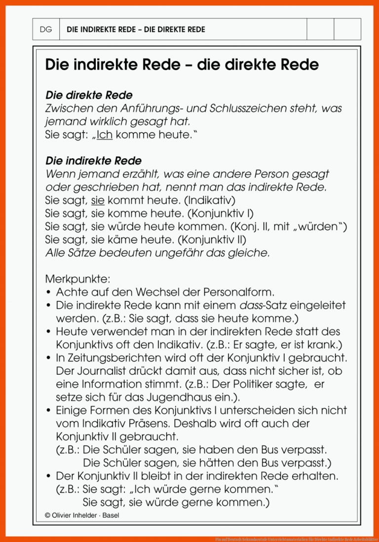 Pin auf Deutsch Sekundarstufe Unterrichtsmaterialien für direkte indirekte rede arbeitsblätter