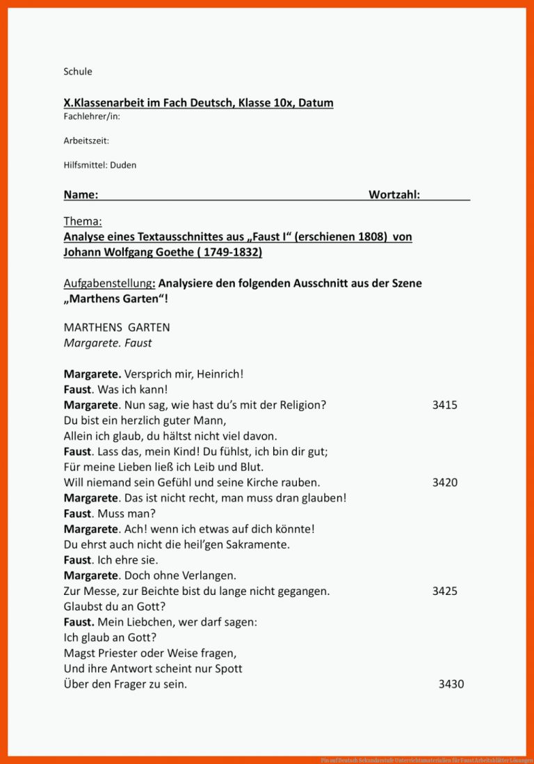 Pin Auf Deutsch Sekundarstufe Unterrichtsmaterialien Fuer Faust Arbeitsblätter Lösungen