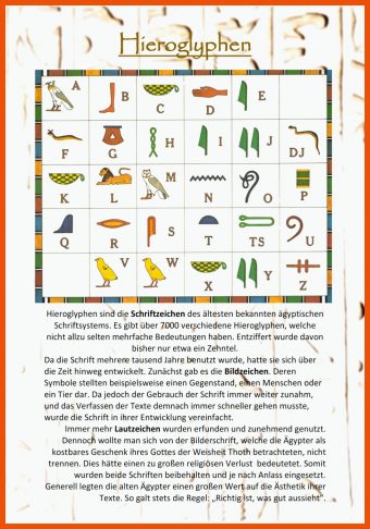 Hieroglyphen Alphabet Arbeitsblatt