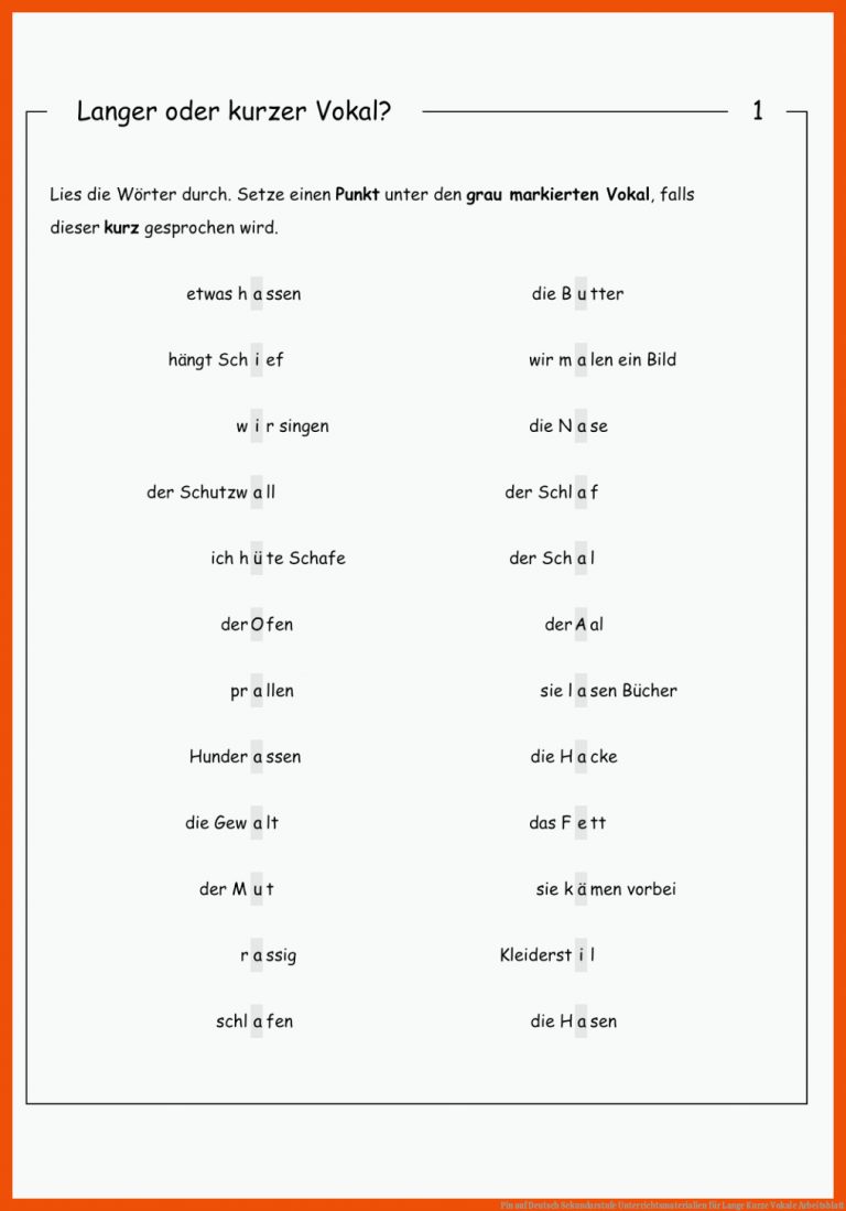 Pin auf Deutsch Sekundarstufe Unterrichtsmaterialien für lange kurze vokale arbeitsblatt