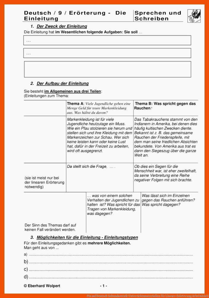 Pin auf Deutsch Sekundarstufe Unterrichtsmaterialien für lineare erörterung arbeitsblatt