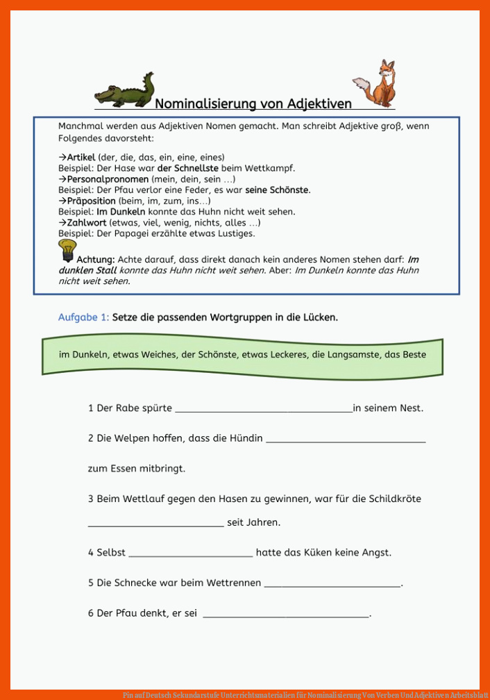 Pin auf Deutsch Sekundarstufe Unterrichtsmaterialien für nominalisierung von verben und adjektiven arbeitsblatt