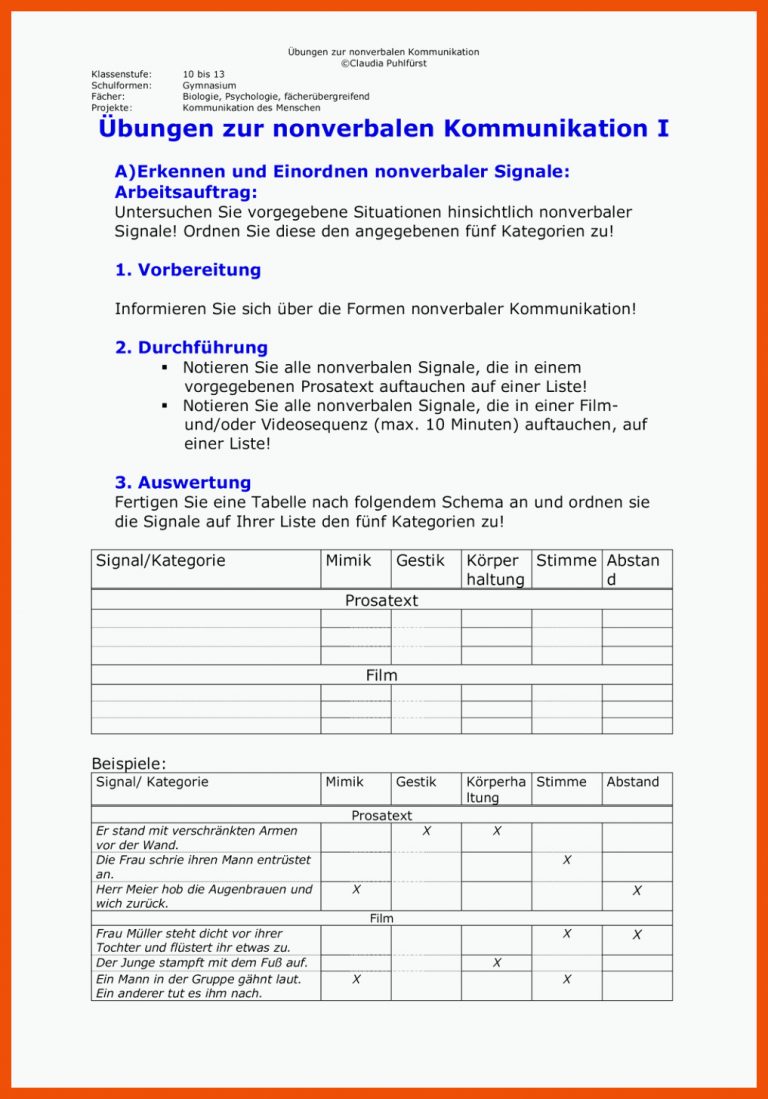 Pin auf Deutsch Sekundarstufe Unterrichtsmaterialien für nonverbale kommunikation arbeitsblatt