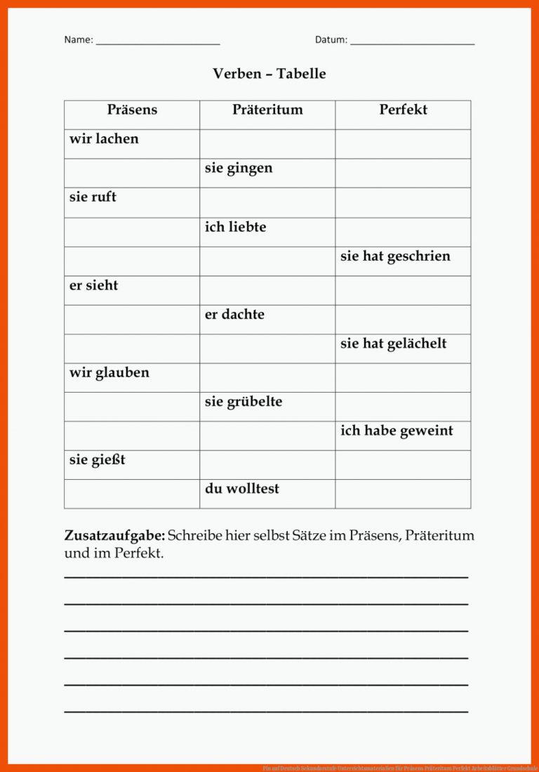 Pin auf Deutsch Sekundarstufe Unterrichtsmaterialien für präsens präteritum perfekt arbeitsblätter grundschule