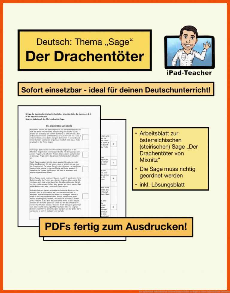 Pin auf Deutsch Sekundarstufe Unterrichtsmaterialien für sagen 6 klasse arbeitsblätter kostenlos