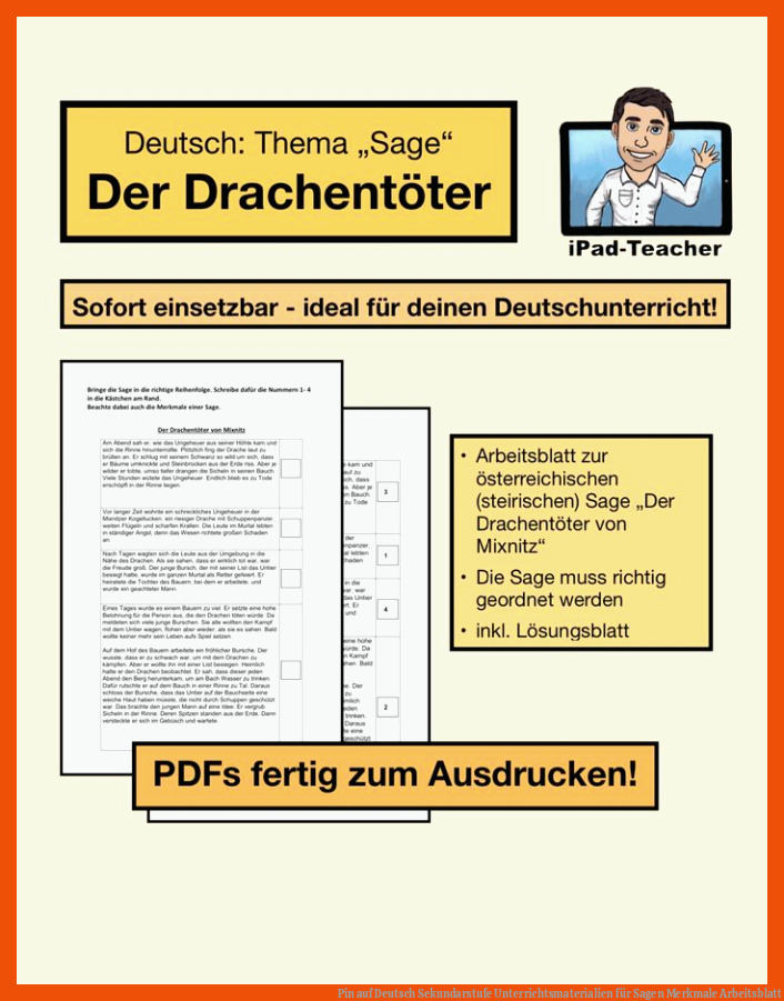 Pin auf Deutsch Sekundarstufe Unterrichtsmaterialien für sagen merkmale arbeitsblatt