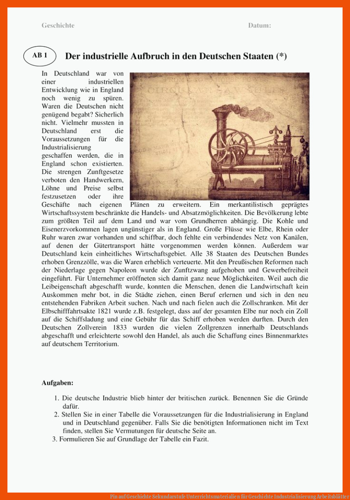 Pin auf Geschichte Sekundarstufe Unterrichtsmaterialien für geschichte industrialisierung arbeitsblätter
