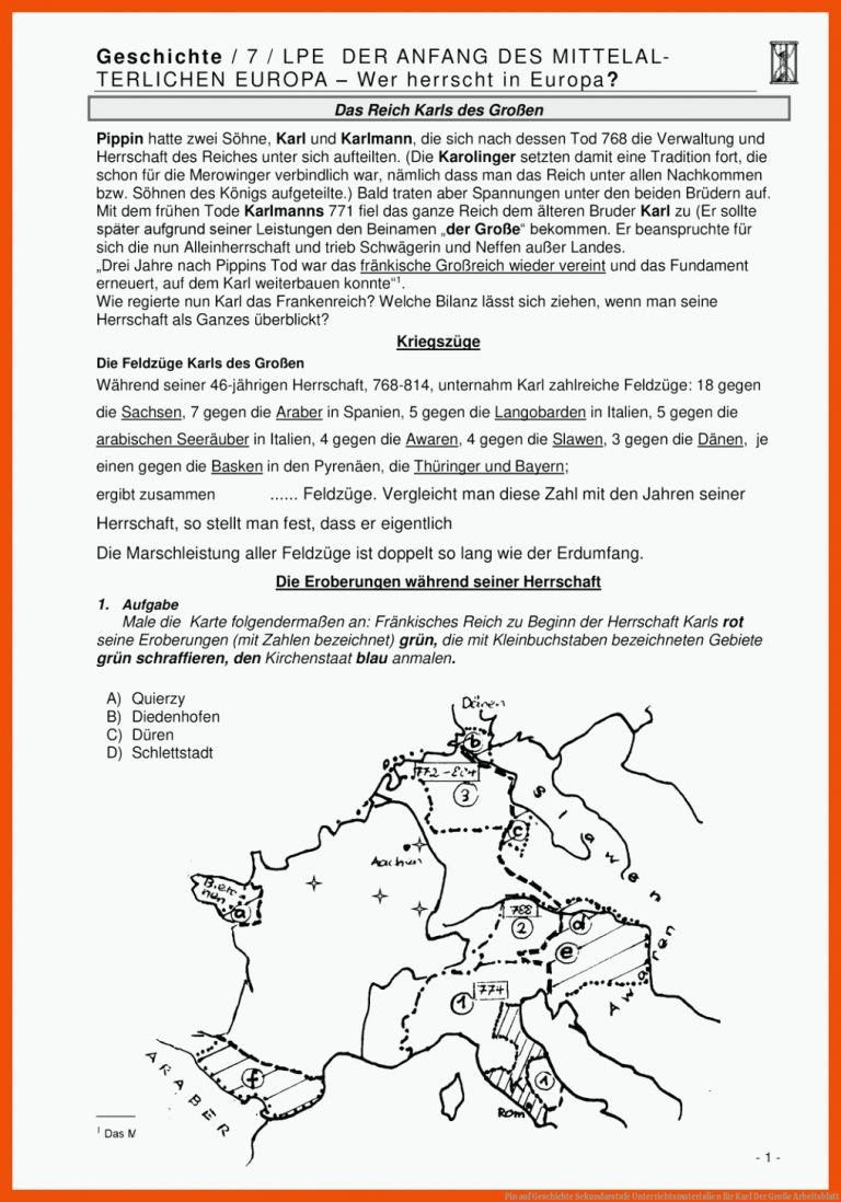 Pin auf Geschichte Sekundarstufe Unterrichtsmaterialien für karl der große arbeitsblatt