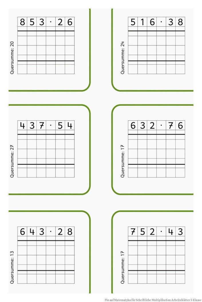 Pin auf Matematyka für Schriftliche Multiplikation Arbeitsblätter 5 Klasse