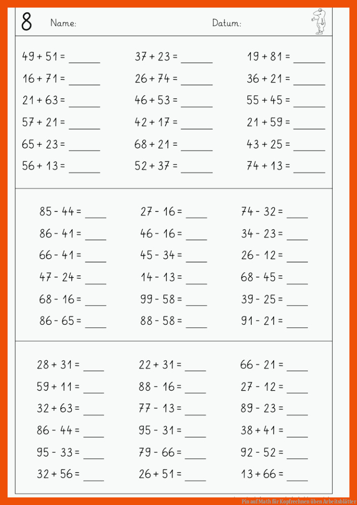 Pin auf Math für kopfrechnen üben arbeitsblätter