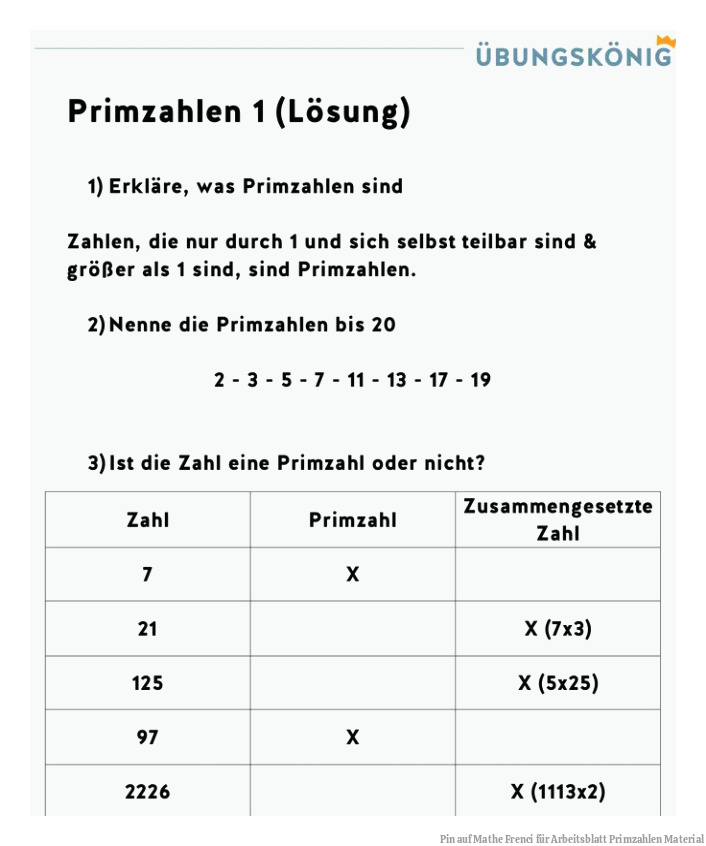 Pin auf Mathe Frenci für Arbeitsblatt Primzahlen Material