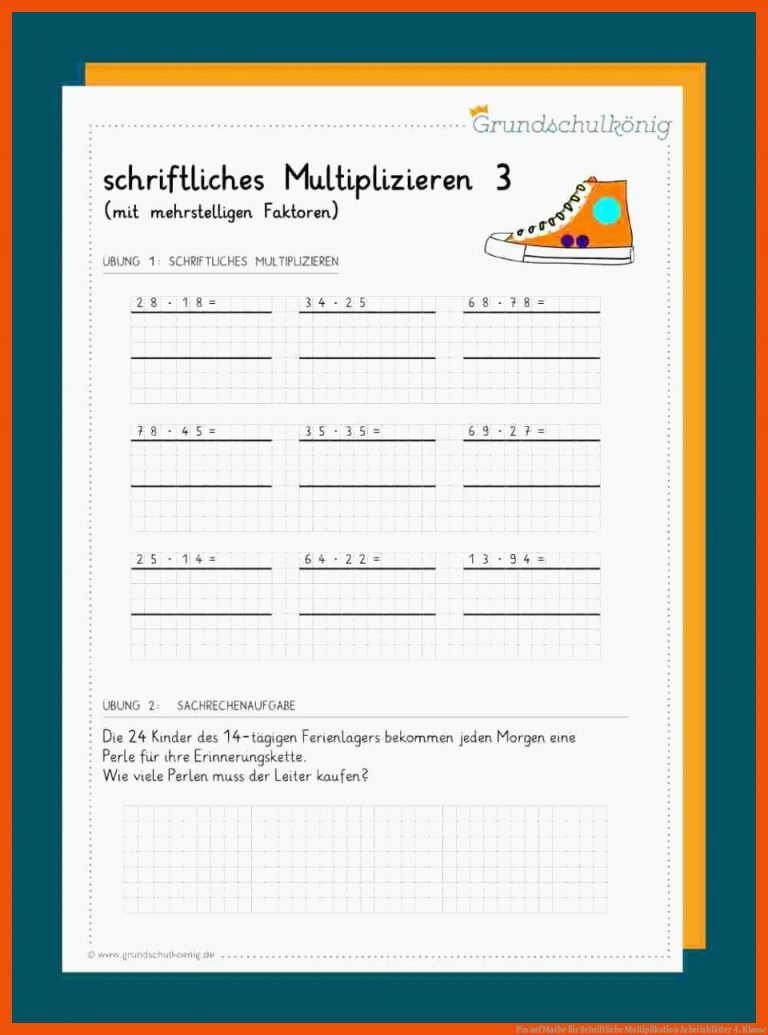 Pin auf Mathe für schriftliche multiplikation arbeitsblätter 4. klasse