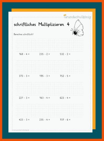 Schriftliche Multiplikation Arbeitsblätter 4. Klasse