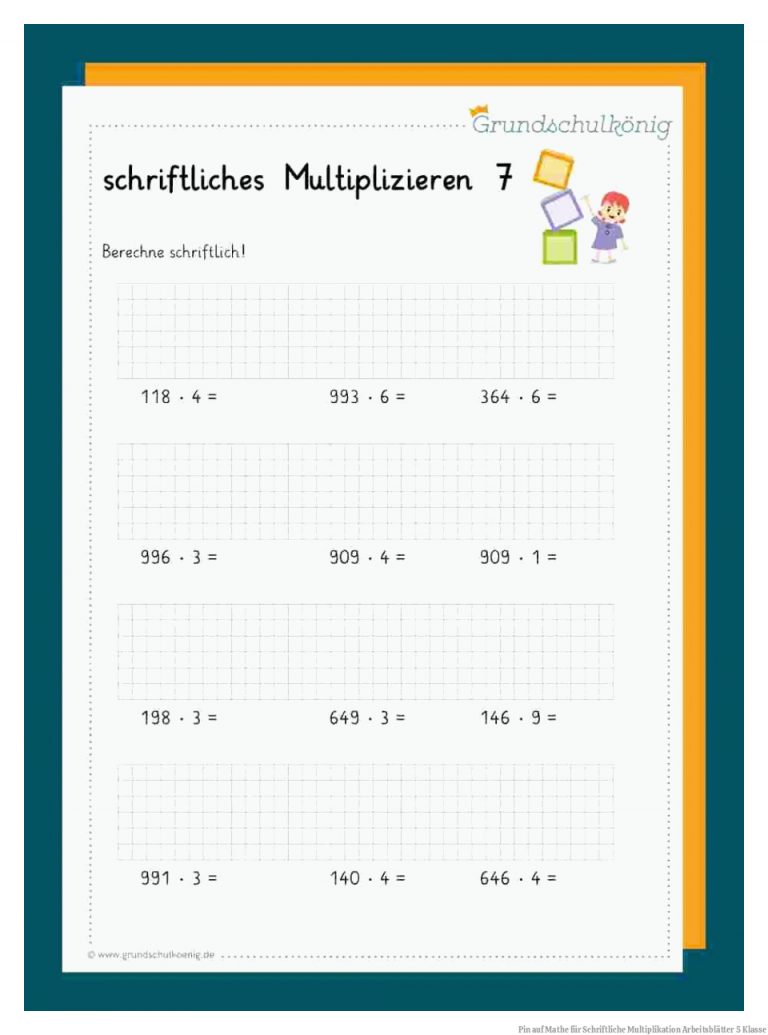 Pin auf Mathe für Schriftliche Multiplikation Arbeitsblätter 5 Klasse