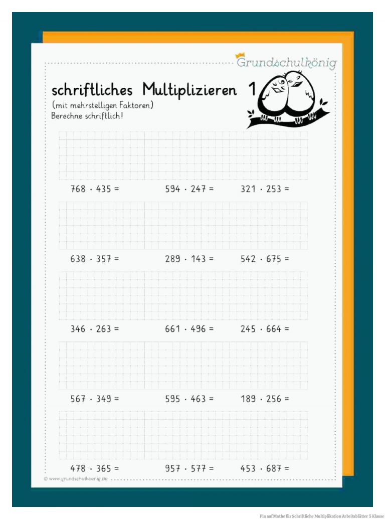 Pin auf Mathe für Schriftliche Multiplikation Arbeitsblätter 5 Klasse