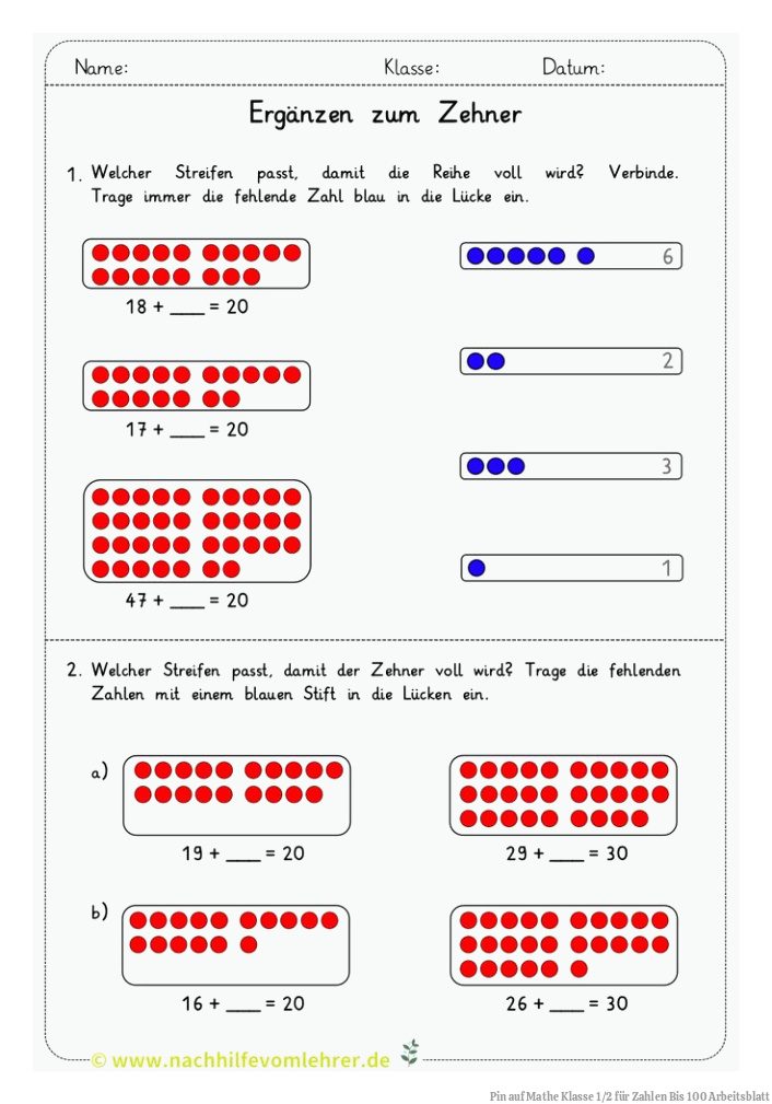 Pin auf Mathe Klasse 1/2 für Zahlen Bis 100 Arbeitsblatt