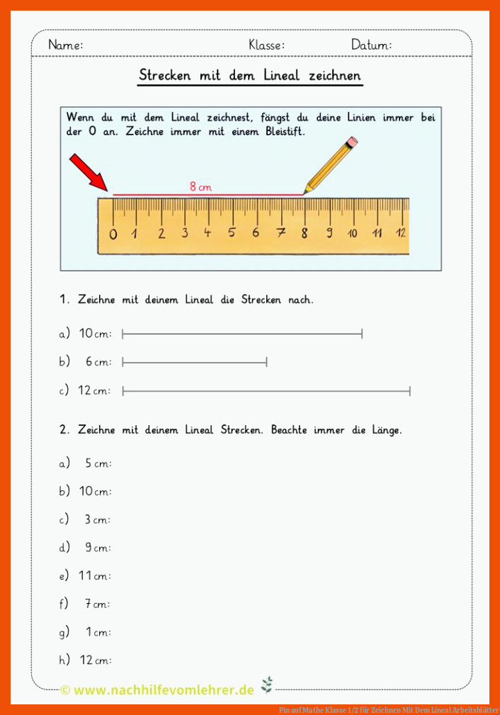 Pin auf Mathe Klasse 1/2 für zeichnen mit dem lineal arbeitsblätter