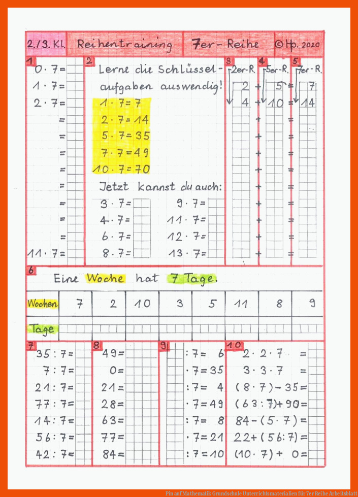 Pin auf Mathematik Grundschule Unterrichtsmaterialien für 7er reihe arbeitsblatt