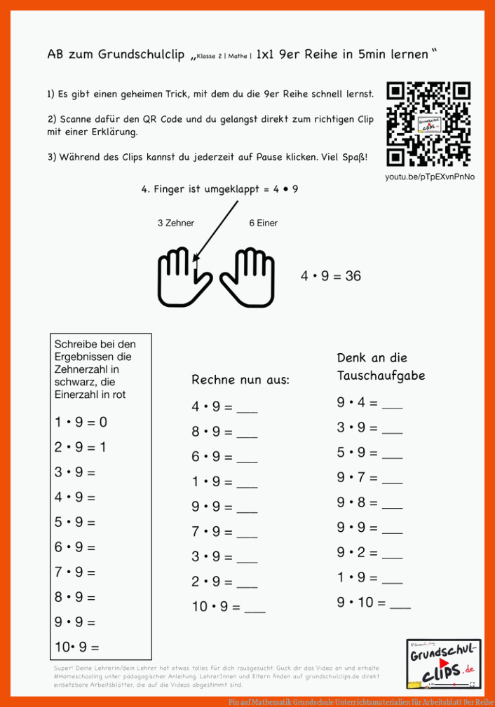 Pin auf Mathematik Grundschule Unterrichtsmaterialien für arbeitsblatt 9er reihe