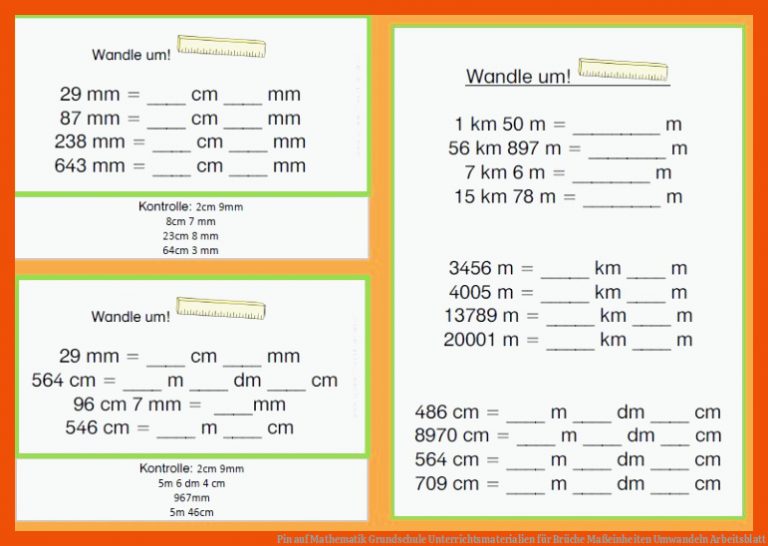 Pin auf Mathematik Grundschule Unterrichtsmaterialien für brüche maßeinheiten umwandeln arbeitsblatt