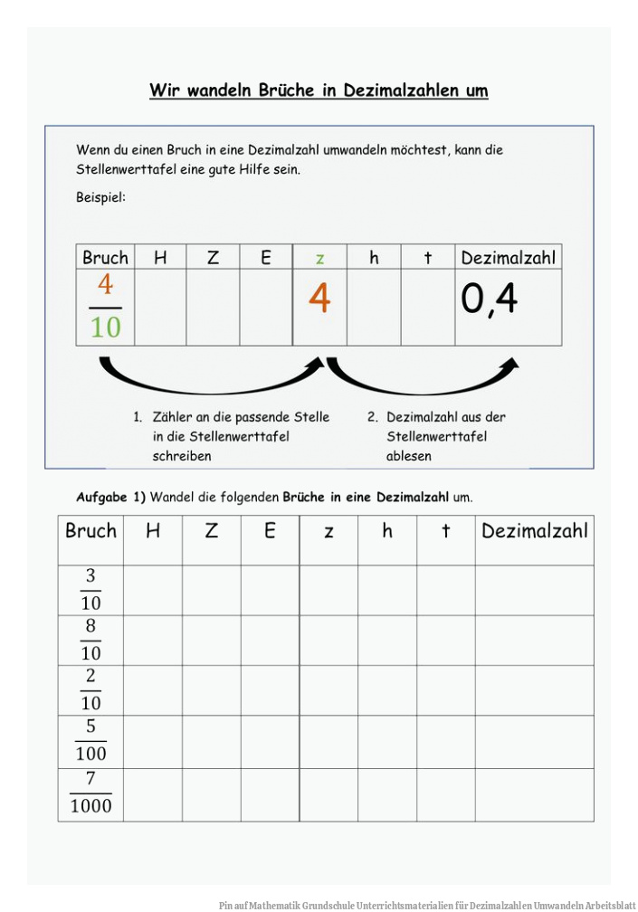 Pin auf Mathematik Grundschule Unterrichtsmaterialien für Dezimalzahlen Umwandeln Arbeitsblatt
