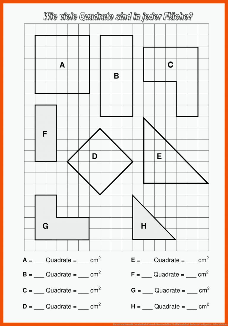 Pin auf Mathematik Grundschule Unterrichtsmaterialien für flächeninhalt rechteck und quadrat arbeitsblätter