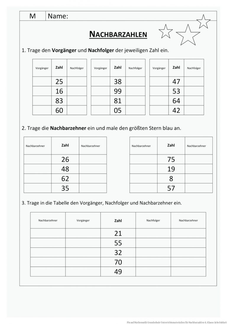 Pin auf Mathematik Grundschule Unterrichtsmaterialien für Nachbarzahlen 4. Klasse Arbeitsblatt