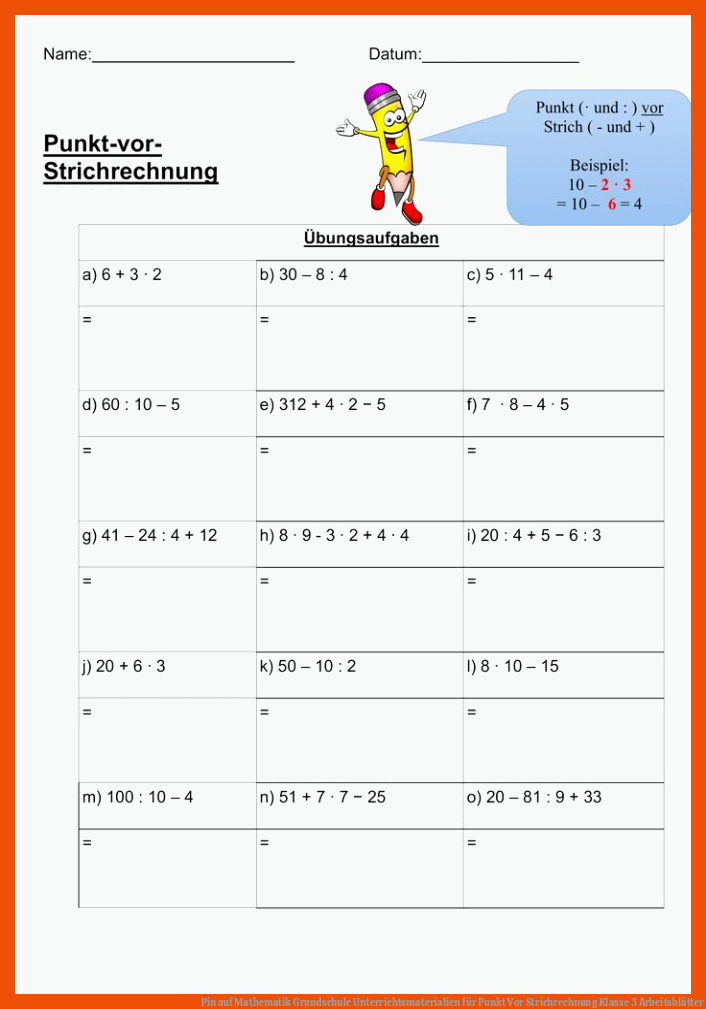 Pin auf Mathematik Grundschule Unterrichtsmaterialien für punkt vor strichrechnung klasse 3 arbeitsblätter