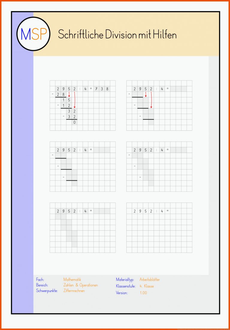 Pin auf Mathematik Grundschule Unterrichtsmaterialien für schriftliche division arbeitsblätter klasse 5 mit lösungen